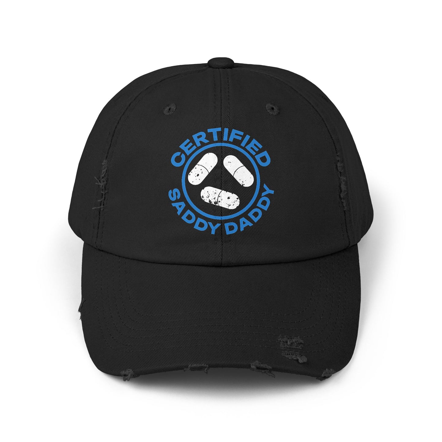 Certified Saddy Daddy Unisex Distressed Cap (Black Font)